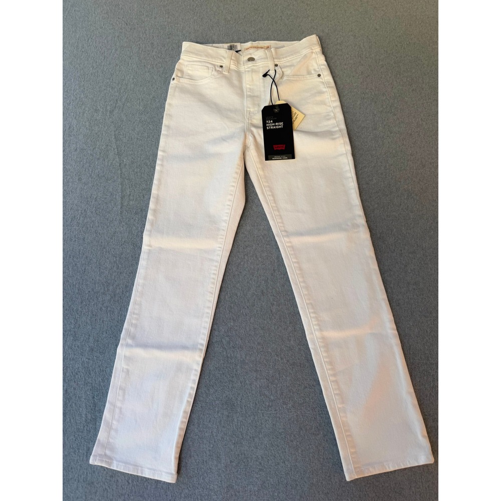 Levis Premium 724 High Rise Straight Jeans White 26x28 NWT